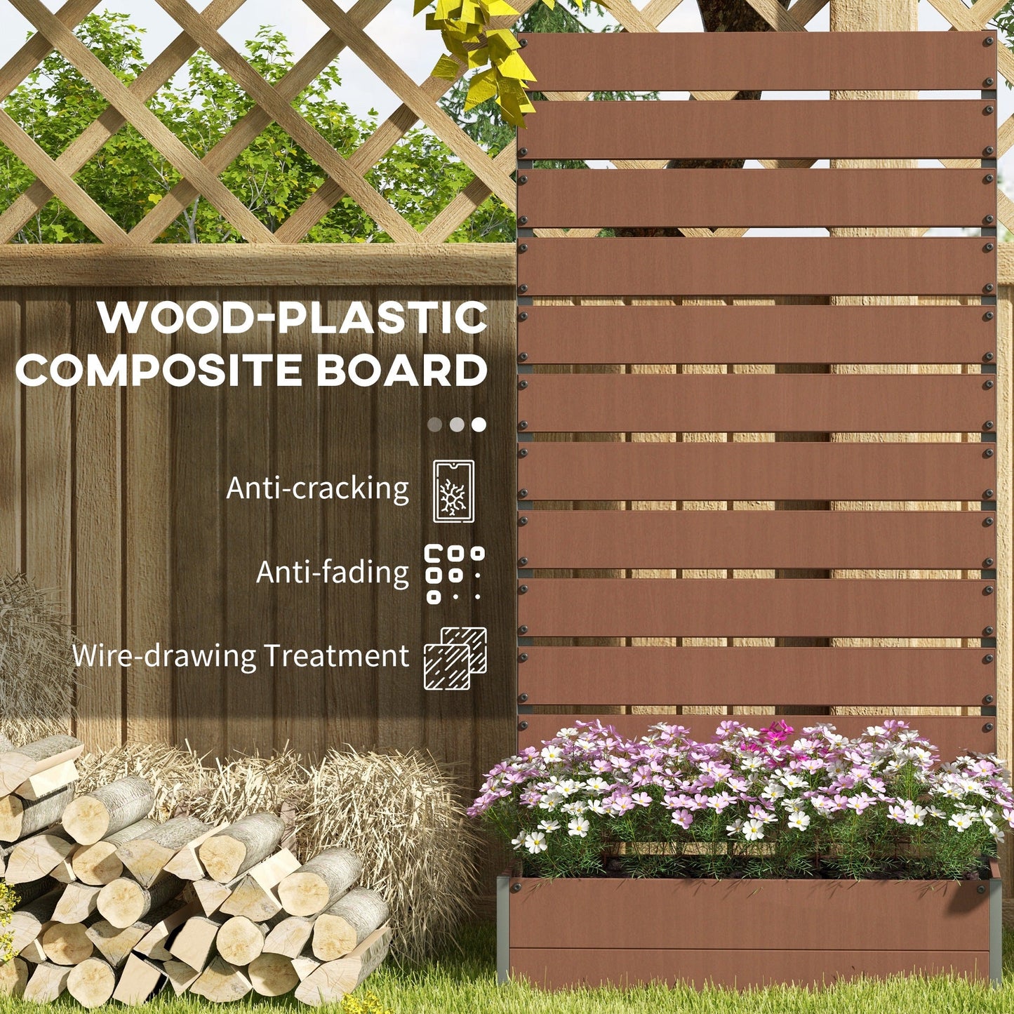 Raised Garden Bed with Trellis and Drainage Gap - Light Brown-4