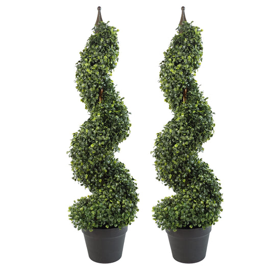 Pair 90cm Tall Artificial Boxwood Tower Trees Topiary Spiral-0
