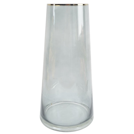 Glass Vase Gold Rim Smoke Grey Glass Vase 28cm Botanik-0
