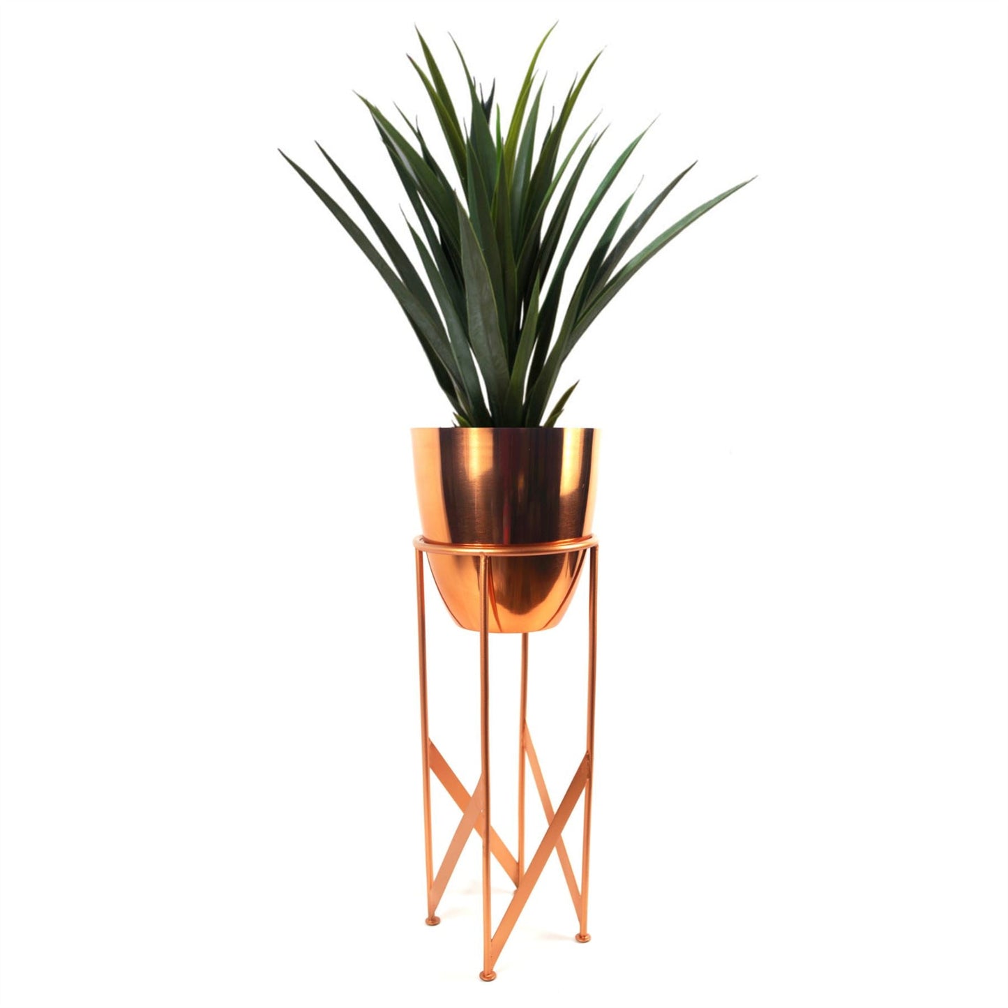 Artificial Yukka Plant Metal Planter Stand Copper 90cm Tall Realistic Premium Botanik-0