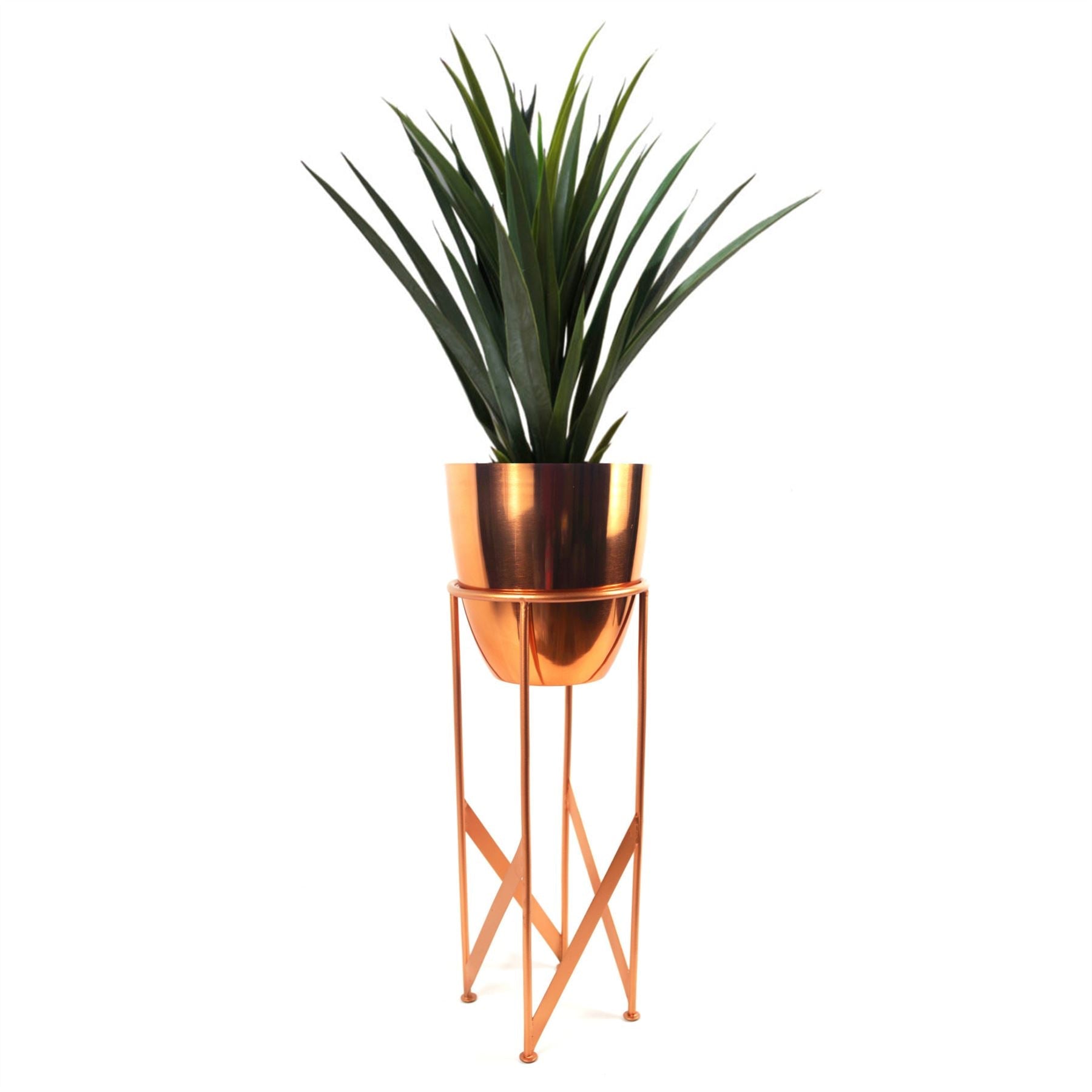 Artificial Yukka Plant Metal Planter Stand Copper 90cm Tall Realistic Premium Botanik-0