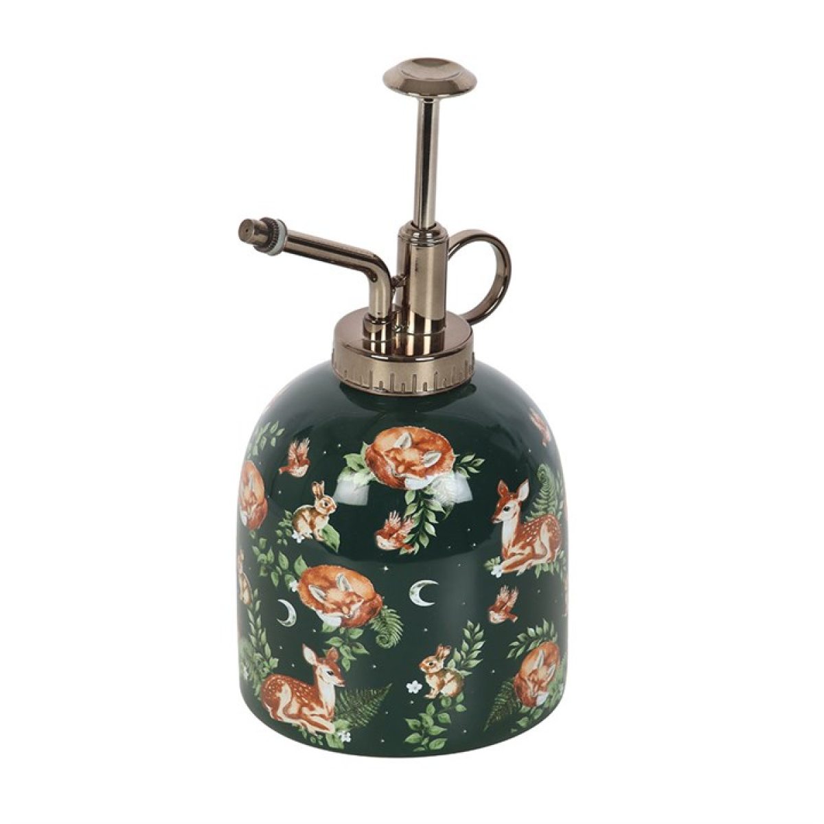 Decorative plant mister with forest animal design on a white background