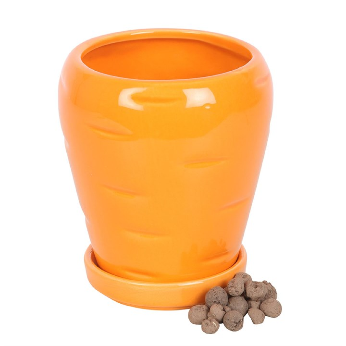 Orange ceramic planter with seed balls