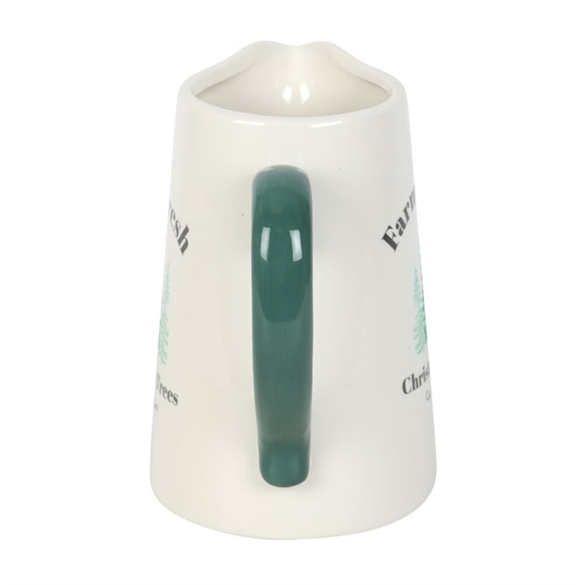 White vase with green handle on a white background
