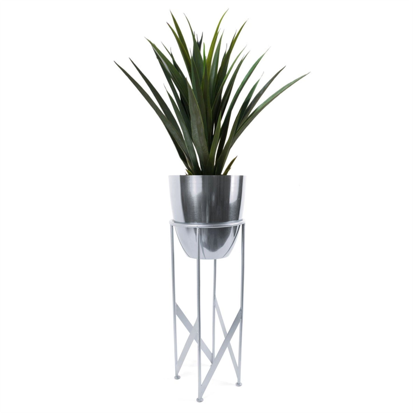 Artificial Yukka Plant Metal Planter Silver 90cm Tall Premium-0