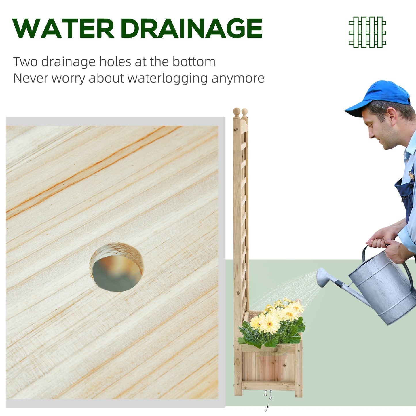 Garden Planters with Trellis for Climbing Vines, Wood Raised Beds for Garden, Flower Pot, Indoor Outdoor, Natural-4