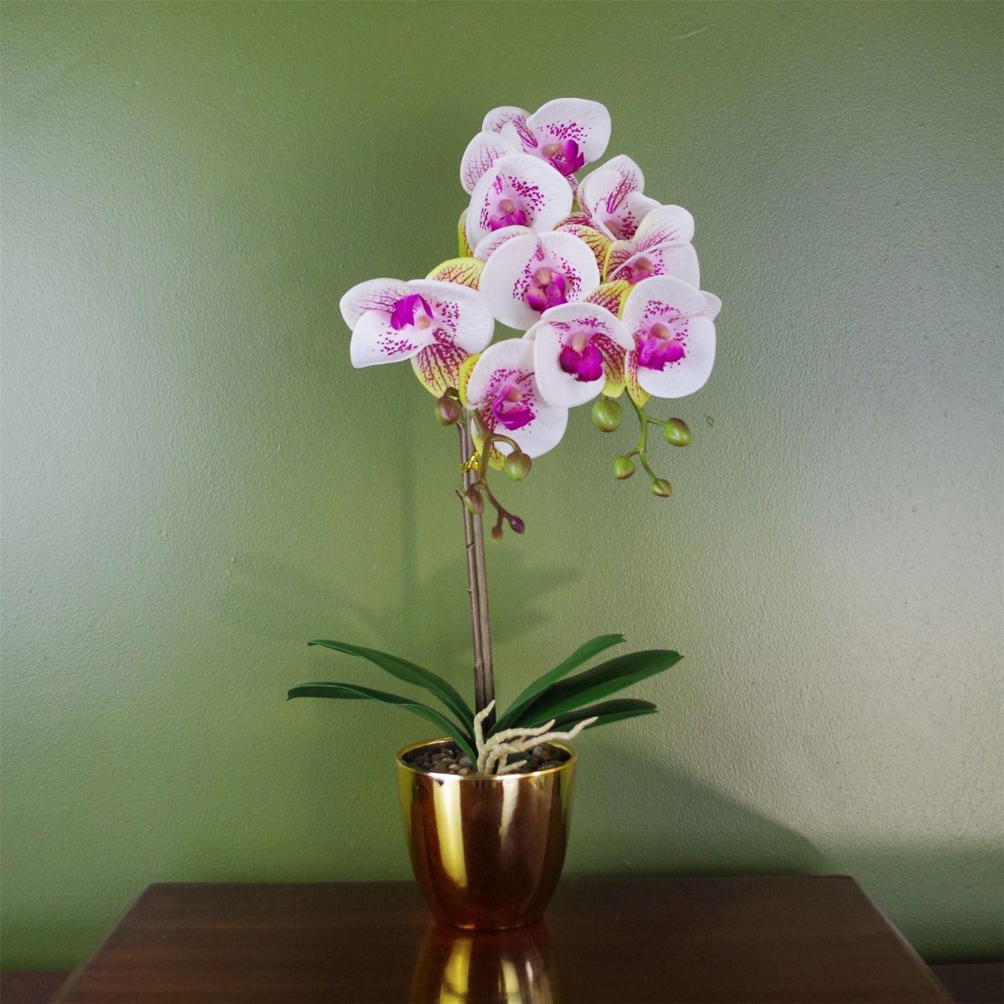 Pink Orchid Artificial Gold Pot 48cm Harlequin-0
