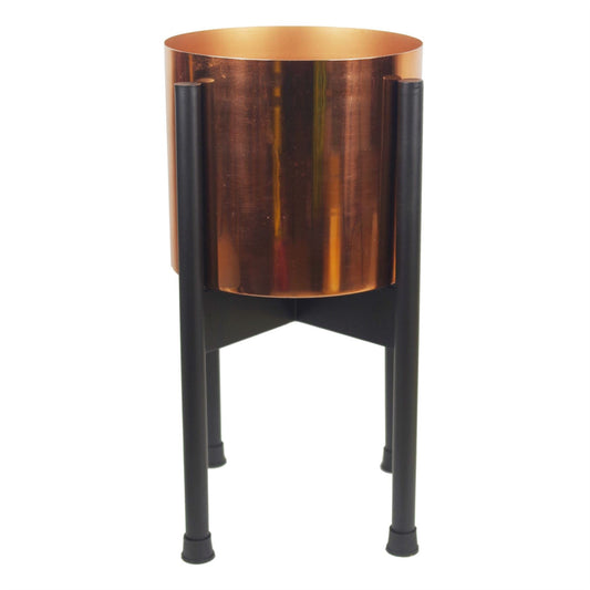 Metal Planter Stand Black Stand Copper Plant Pot 38.5cm x 18cm Leaf Design UK-0