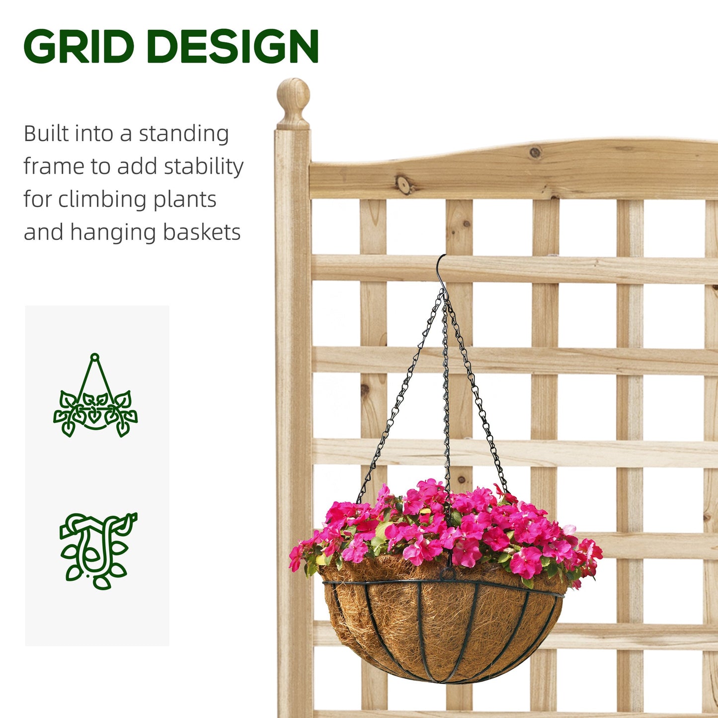 Garden Planters with Trellis for Climbing Vines, Wood Raised Beds for Garden, Flower Pot, Indoor Outdoor, Natural-3