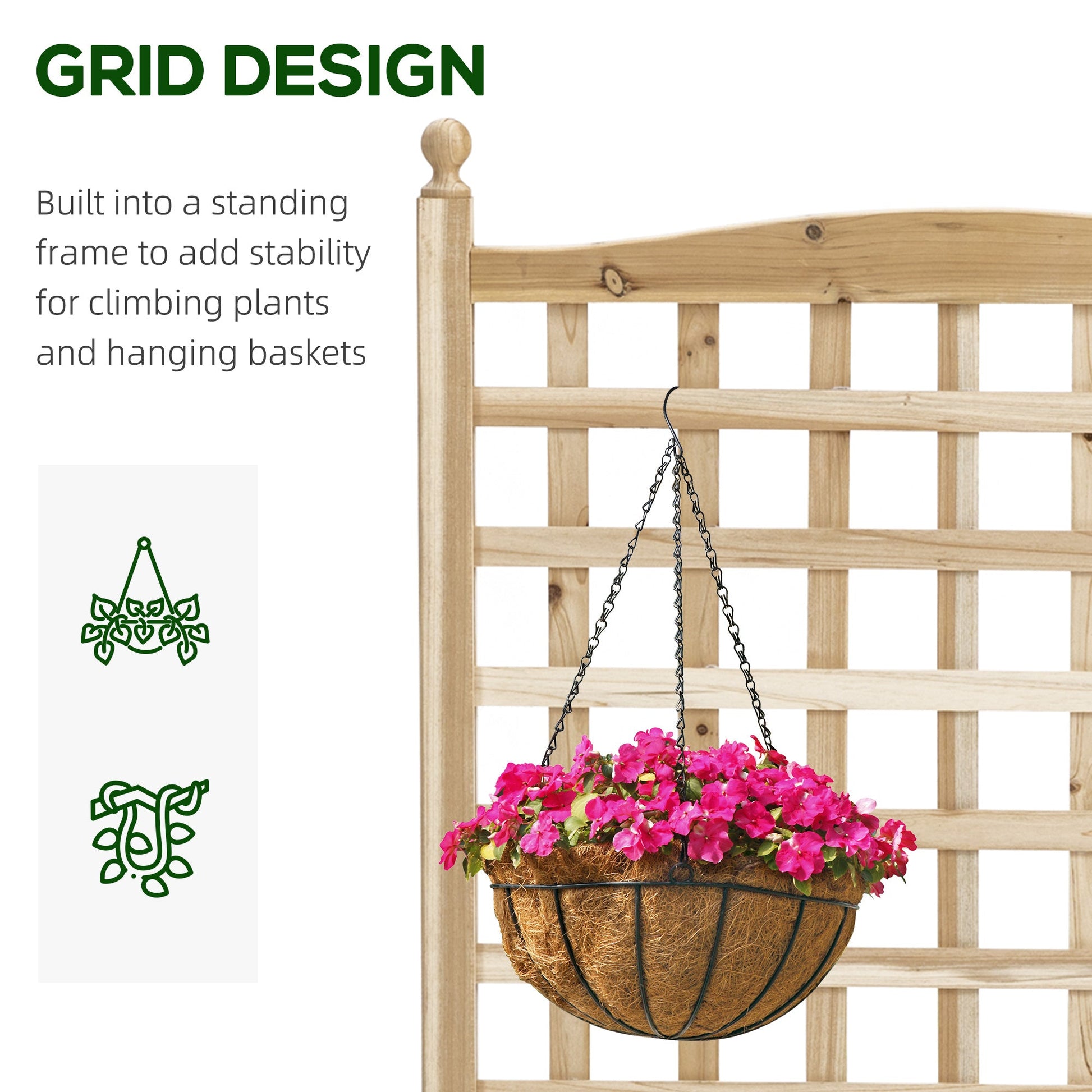 Garden Planters with Trellis for Climbing Vines, Wood Raised Beds for Garden, Flower Pot, Indoor Outdoor, Natural-3