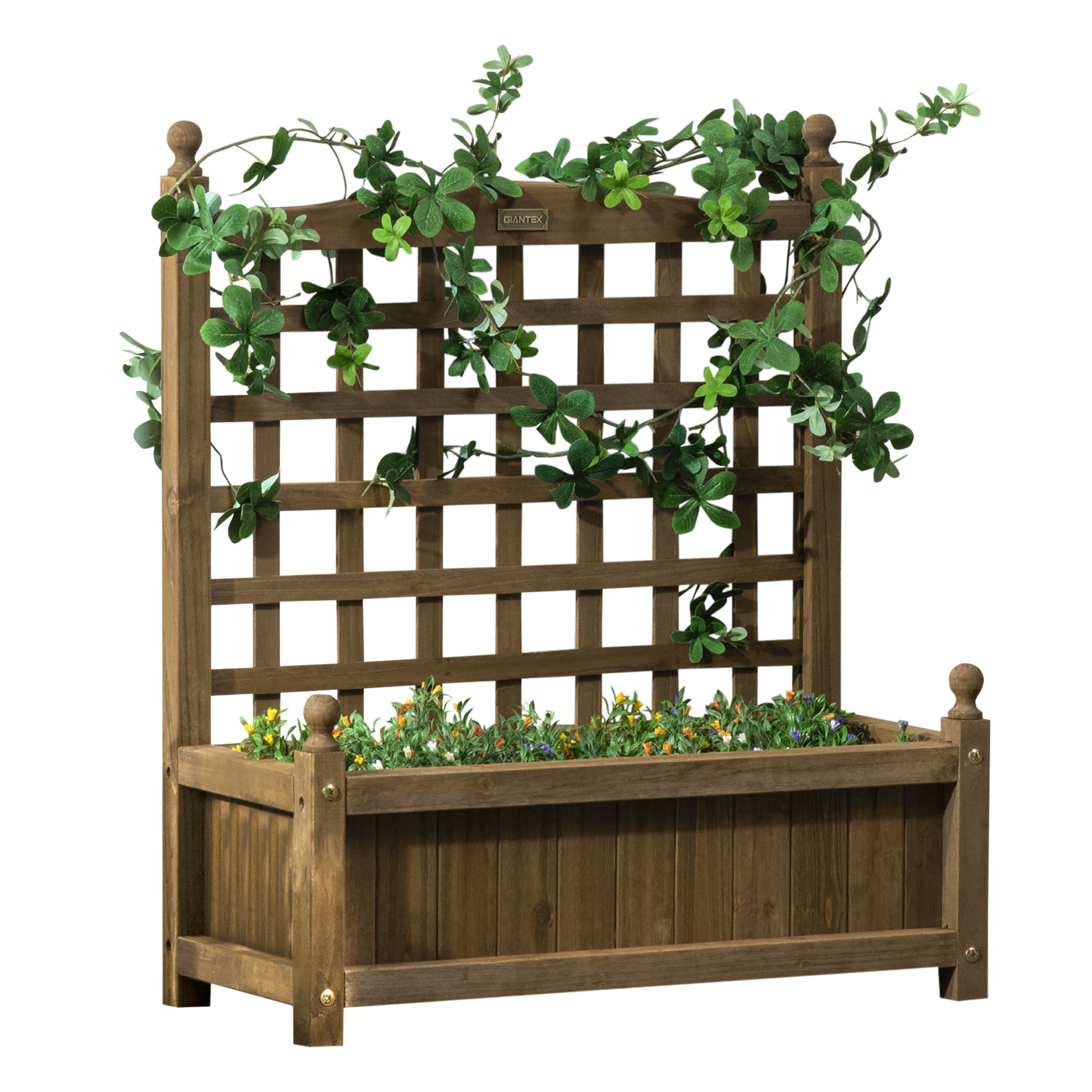Garden Planters with Trellis for Climbing Vines, Wood Raised Beds for Garden, Flower Pot, Indoor Outdoor, Brown-0