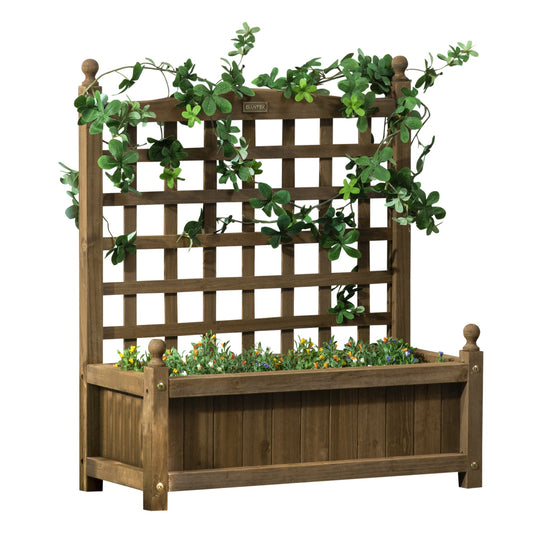 Garden Planters with Trellis for Climbing Vines, Wood Raised Beds for Garden, Flower Pot, Indoor Outdoor, Brown-0