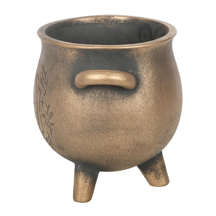 Bronze cauldron with a handle on a white background
