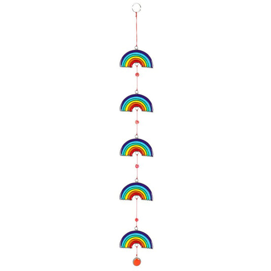 Colorful rainbow-shaped hanging ornament on a white background