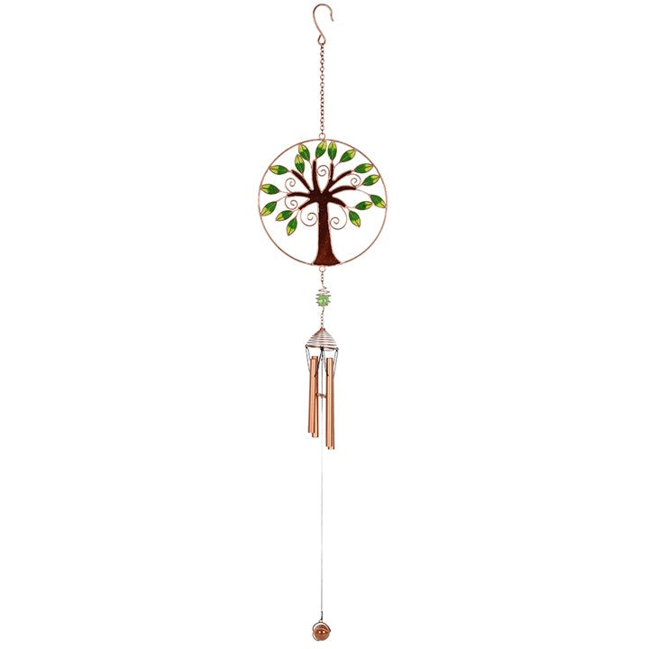Decorative wind chime with tree design on a white background