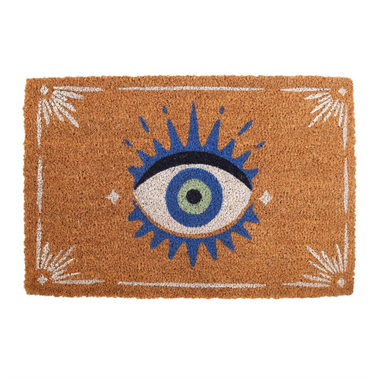 Doormat with eye design on a brown background