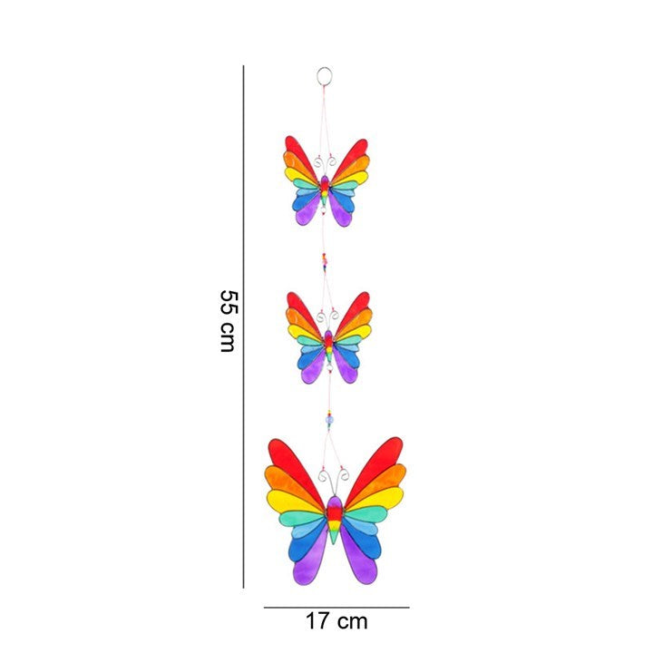 Three colorful butterfly-shaped suncatcher with measurements on a white background