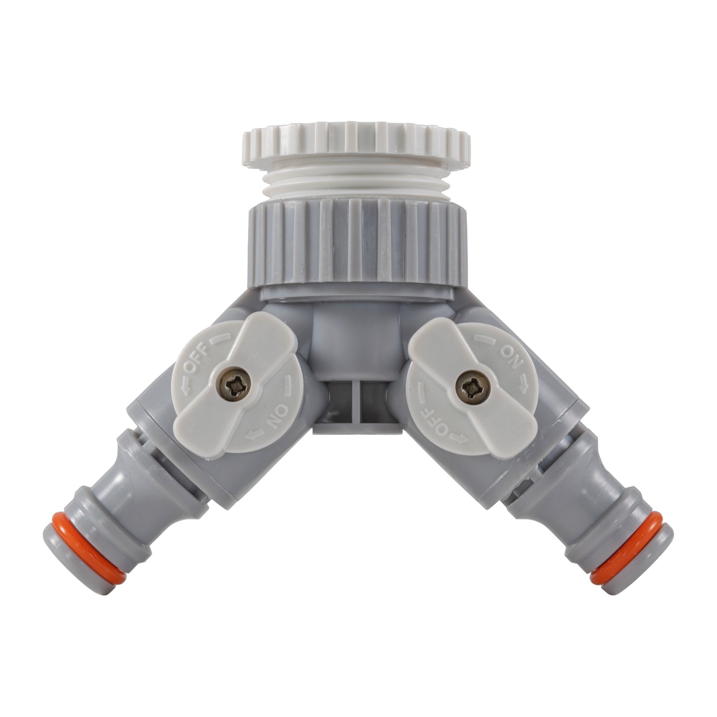 2-Way Tap Connector With Valves 1" or 3/4" BSP Female, Gray/White-1