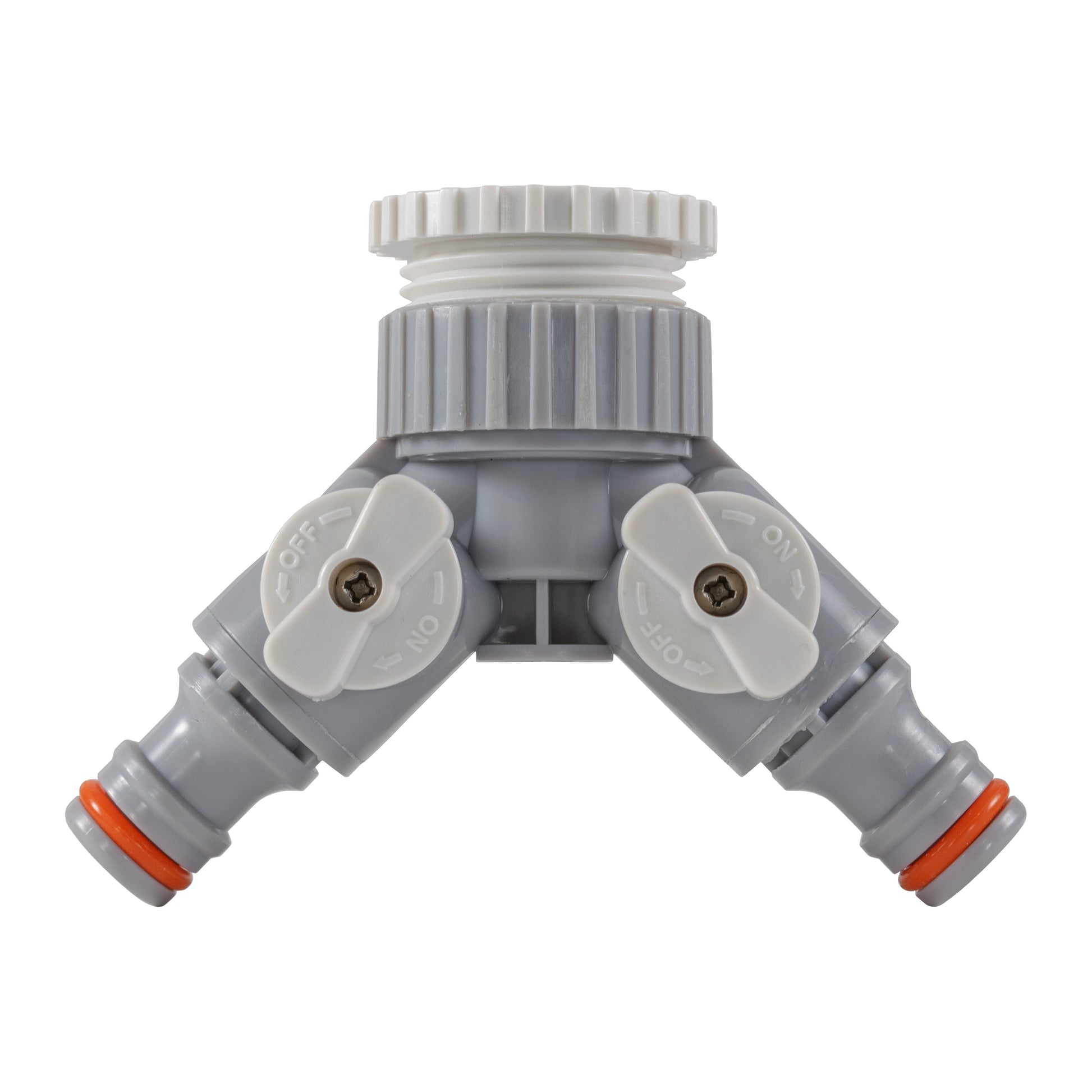 2-Way Tap Connector With Valves 1" or 3/4" BSP Female, Gray/White-1