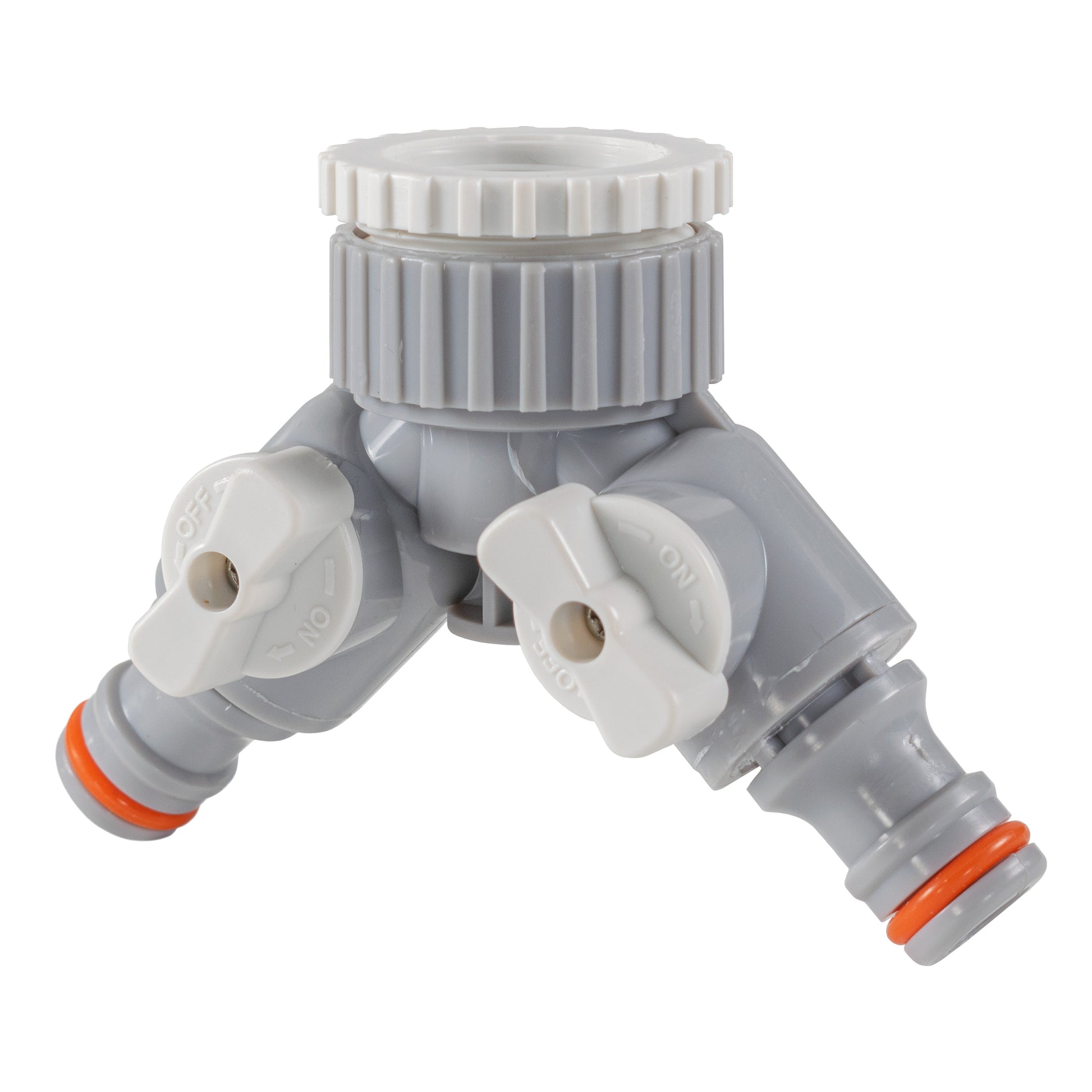 2-Way Tap Connector With Valves 1" or 3/4" BSP Female, Gray/White-2