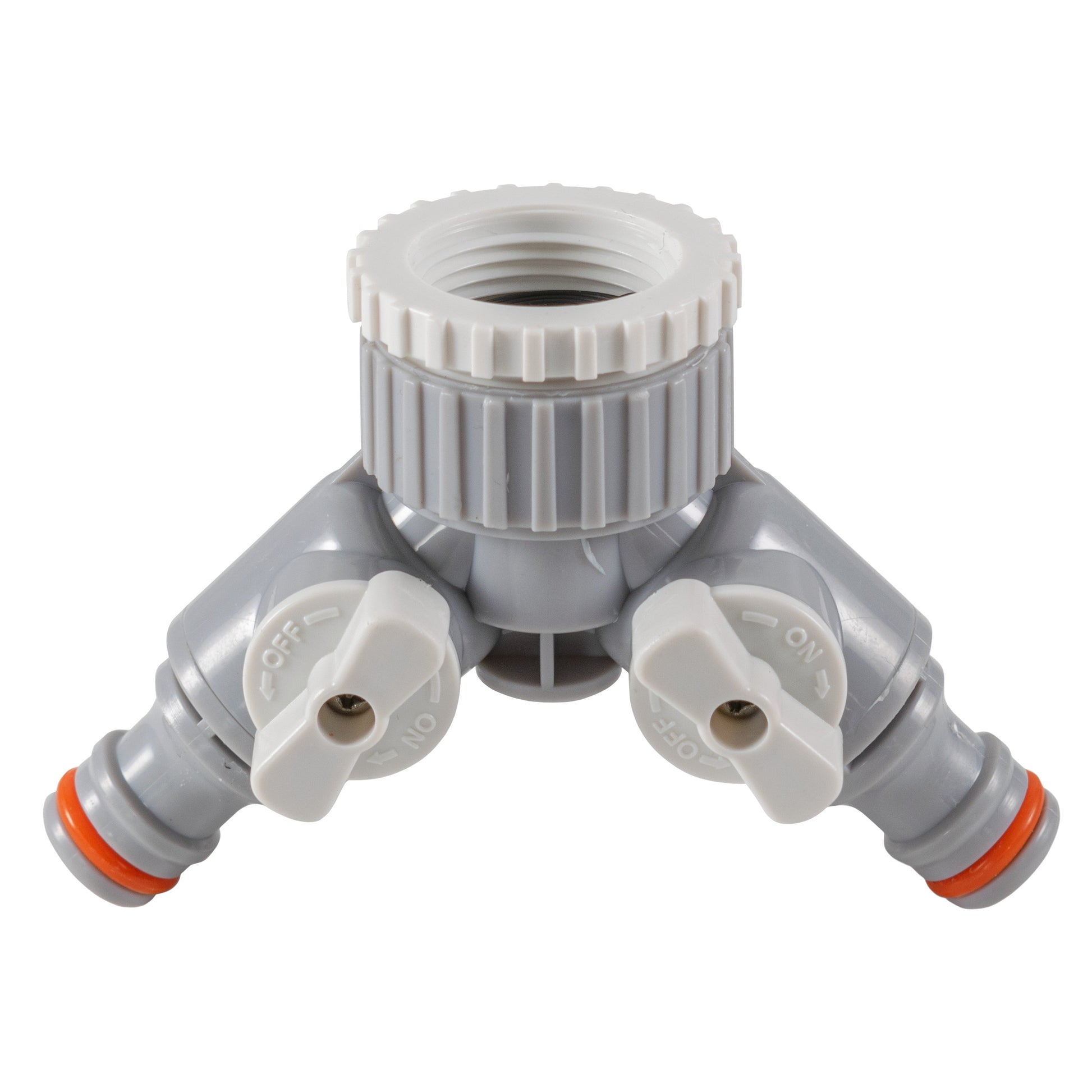 2-Way Tap Connector With Valves 1" or 3/4" BSP Female, Gray/White-3