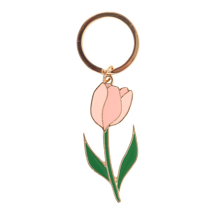 Keychain with pink tulip design on a white background