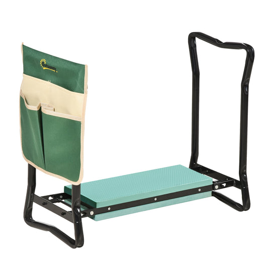 Foldable Steel Frame Garden Kneeler Seat with Foam Pad and Tool Pouch - Green-0