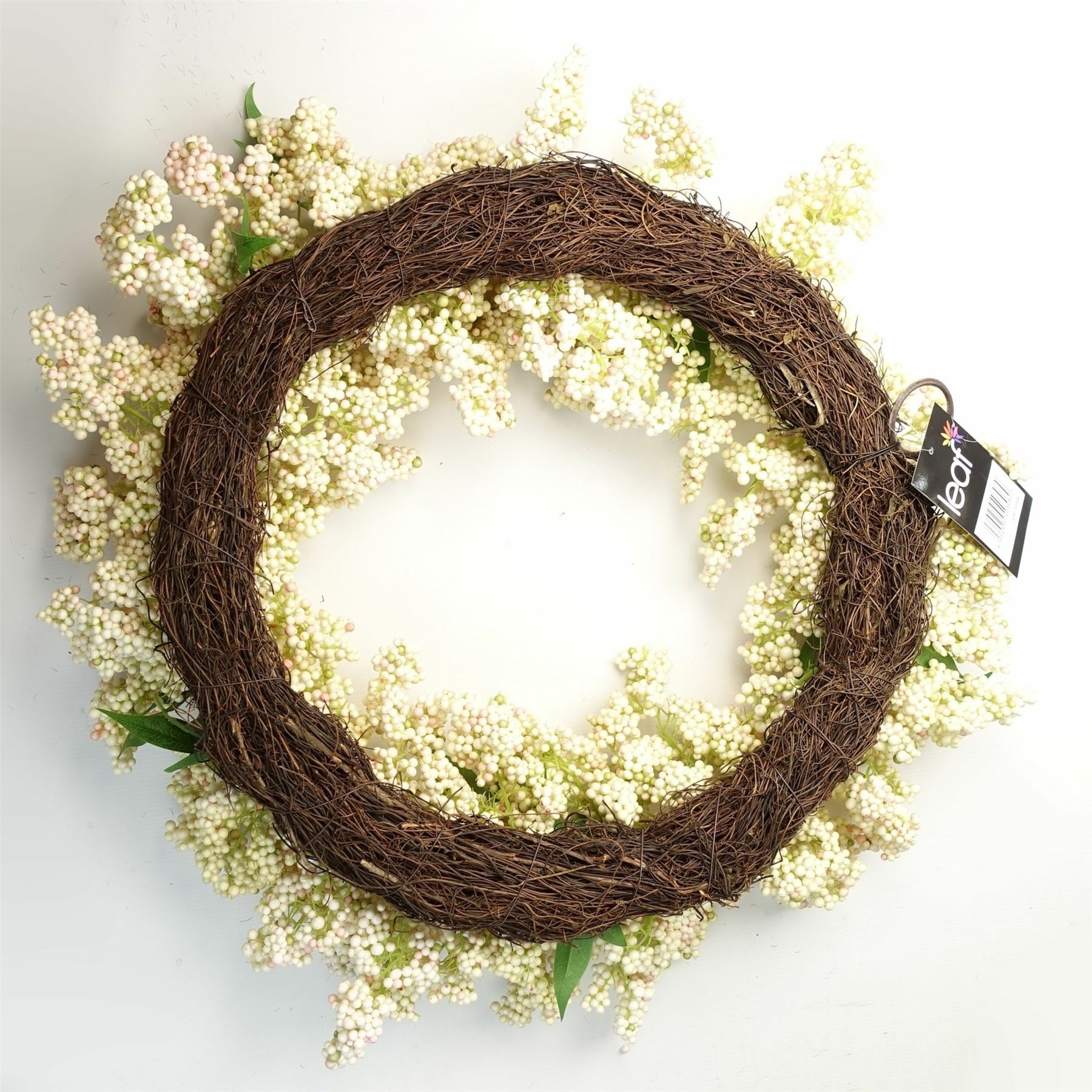 55cm Artificial Hanging White Berries Wreath-3