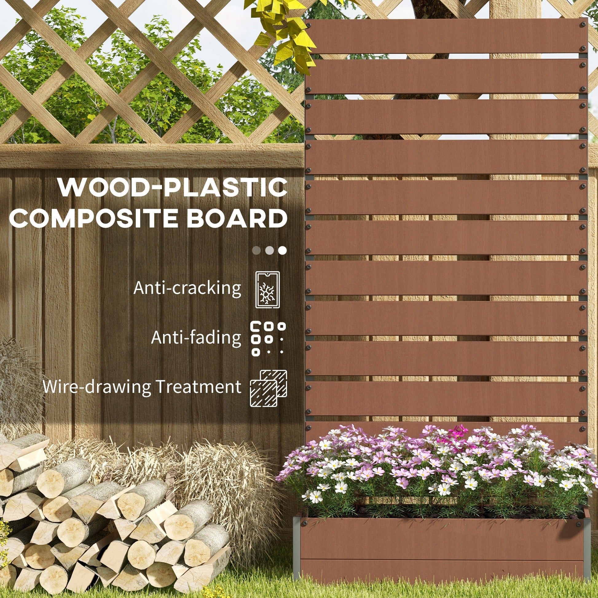 Raised Garden Bed with Trellis and Drainage Gap - Light Brown-4