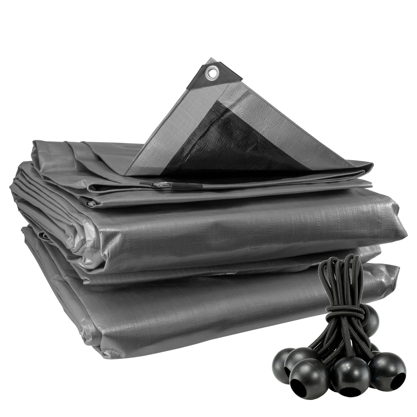 Silver XL-Grade Tarpaulin with Bungee Balls (Black)-0