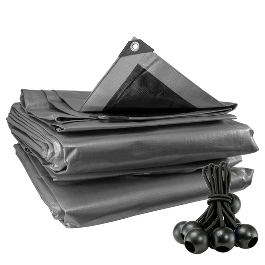 Silver XL-Grade Tarpaulin with Bungee Balls (Black)-0