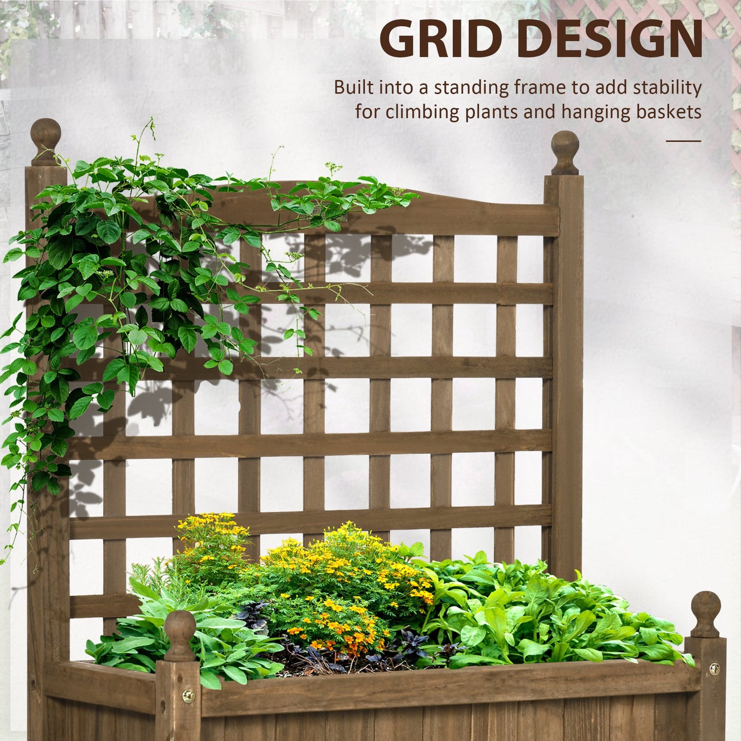 Garden Planters with Trellis for Climbing Vines, Wood Raised Beds for Garden, Flower Pot, Indoor Outdoor, Brown-3