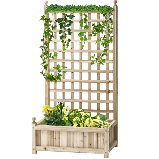 Garden Planters with Trellis for Climbing Vines, Wood Raised Beds for Garden, Flower Pot, Indoor Outdoor, Natural-0